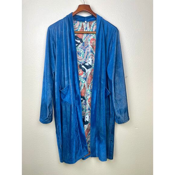 Vintage Womens Kimono Sz L Velvet Panda Bears Boho Robe Unique Rare Whimsigoth - Picture 2 of 7